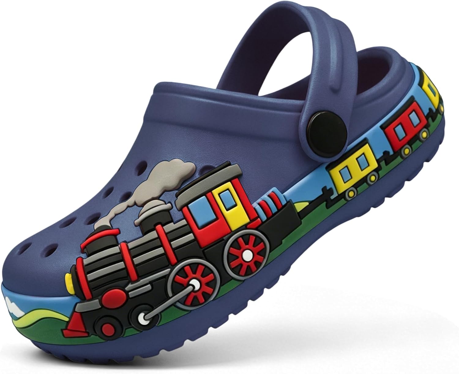 FolHaoth Toddlers Clogs Cute Cartoon Train Shoes Boys Girls Slip on Slides Sandals Slippers Lightweight Breathable Kids Garden Clogs Non Slip Indoor Outdoor Beach Pool Shower Water Shoes