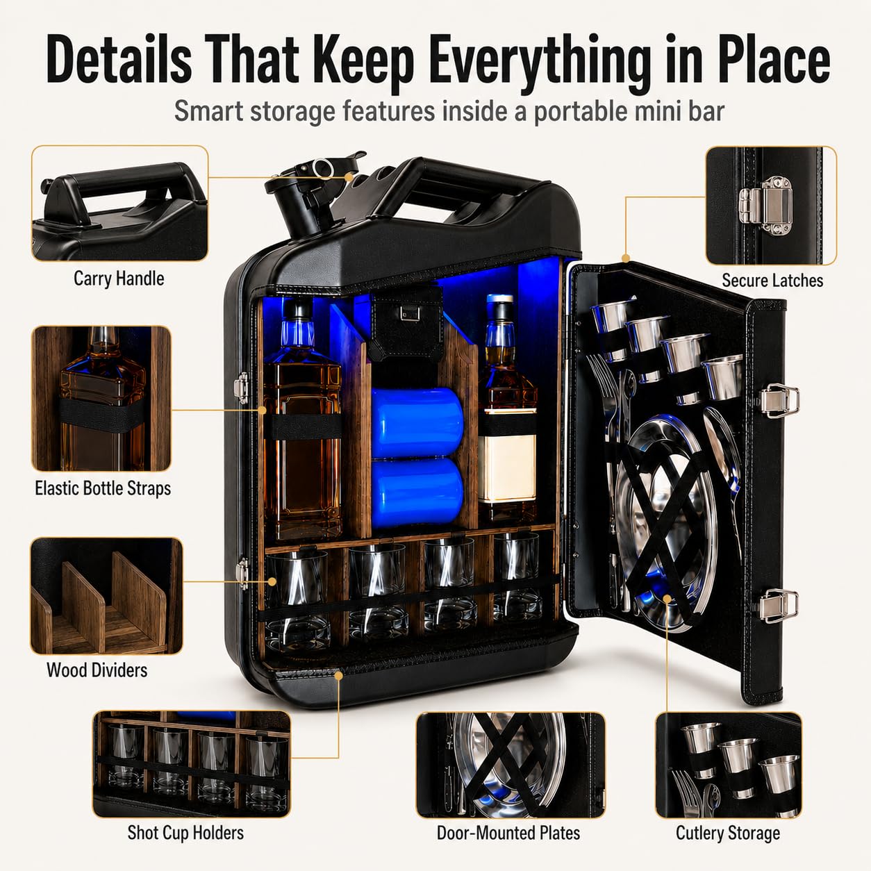TsoLay Juego De Mini Bar De 20 litros, Mueble Bar Portátil para Whisky con Construcción Robusta, Mueble Bar Móvil para Bares Domésticos, Regalo para Hombres, Padres, Maridos, Novios