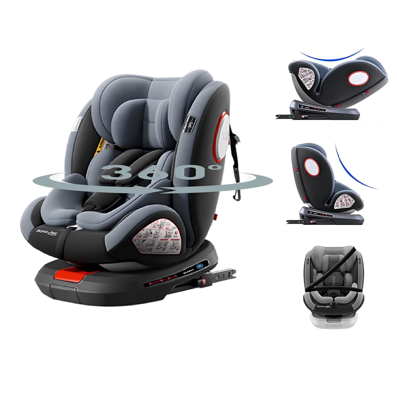 360  Rotating Car Seat Child Seat with Adjustable Headrest Multifunctional Adjustable Baby Seat Removable Seat Cover Grey