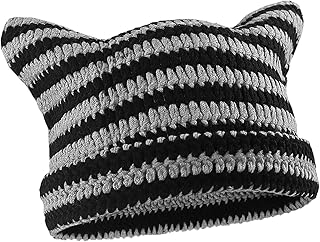 Cat Ear Beanie, Winter Cap Women, Winter Cap For Women – Cute Strippy Knit Hat With Adorable Cat Ears, Soft Slouchy Beanie...