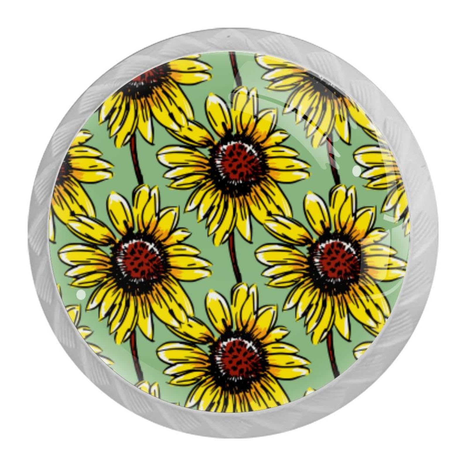 Tqmspg Multi14 4 Pieces Drawer Pulls Watercolor Sunflower Pattern Door Knobs Dresser Handles For Kitchen Wardrobe Cupboard Hardware Furniture