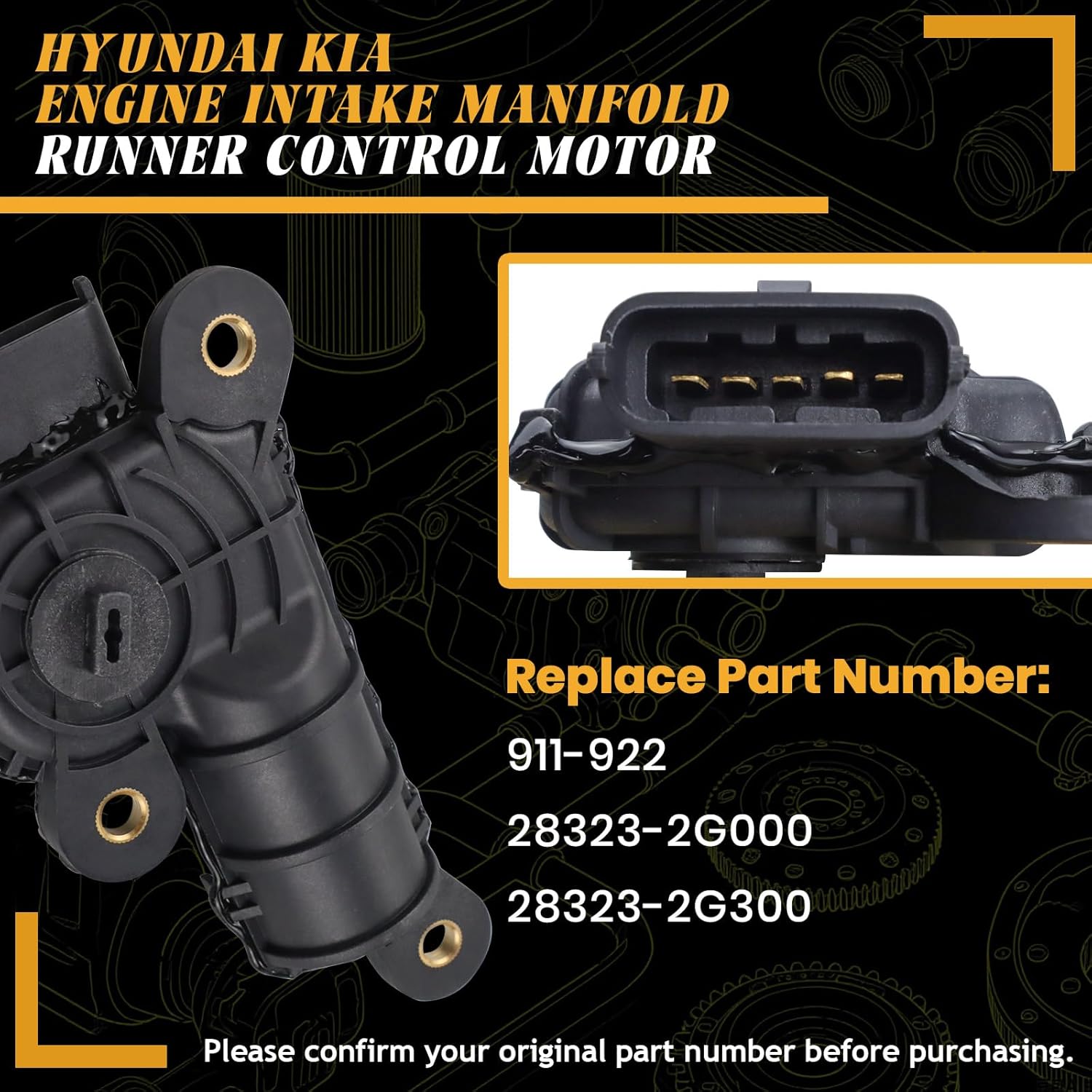 911-922 Engine Intake Manifold Runner Control Motor Compatible with Hyundai Santa FE Sonata Tucson Kia Forte5 Sorento Sportage 2010 2011 2012 2013, Replaces # 28323-2G000 28323-2G300