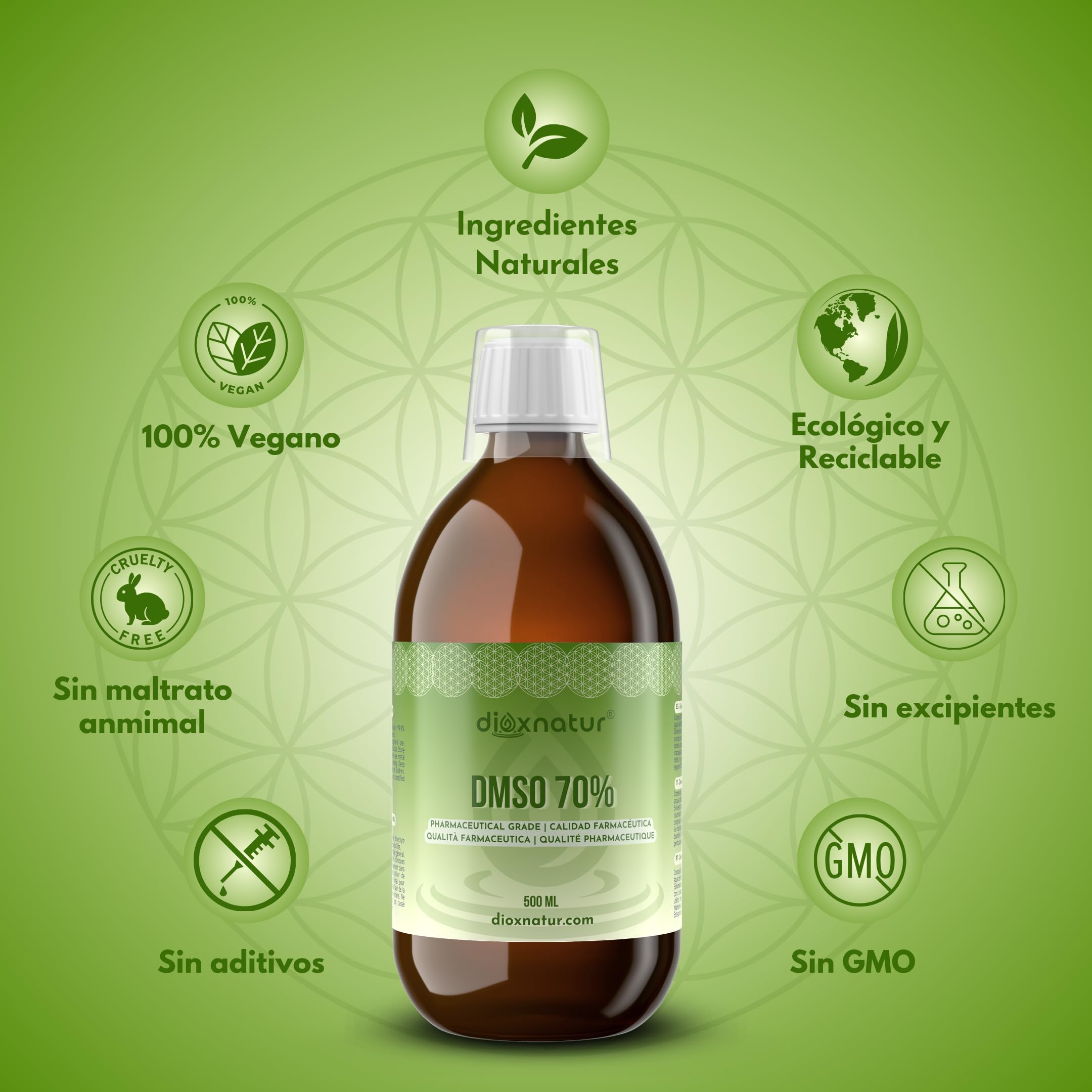 DMSO 70% 500 ml Dimetilsulfóxido, Incluye Spray Botella de Cristal Ámbar
