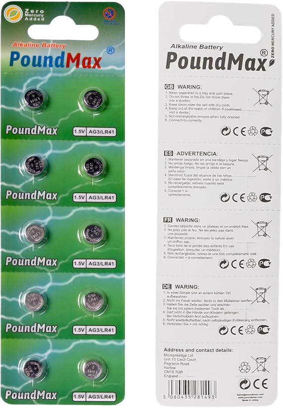 10 Adet AG3 LR41 LR736 / L736 / G3 / G3A / 3GA / 192 / GP192 / V3GA / RW87 1.5V PoundMax Alkalin Düğme Piller Küçük Elektronik Ev Aletleri, Araba Anahtarları, ölçüm cihazları ve hesap makineleri