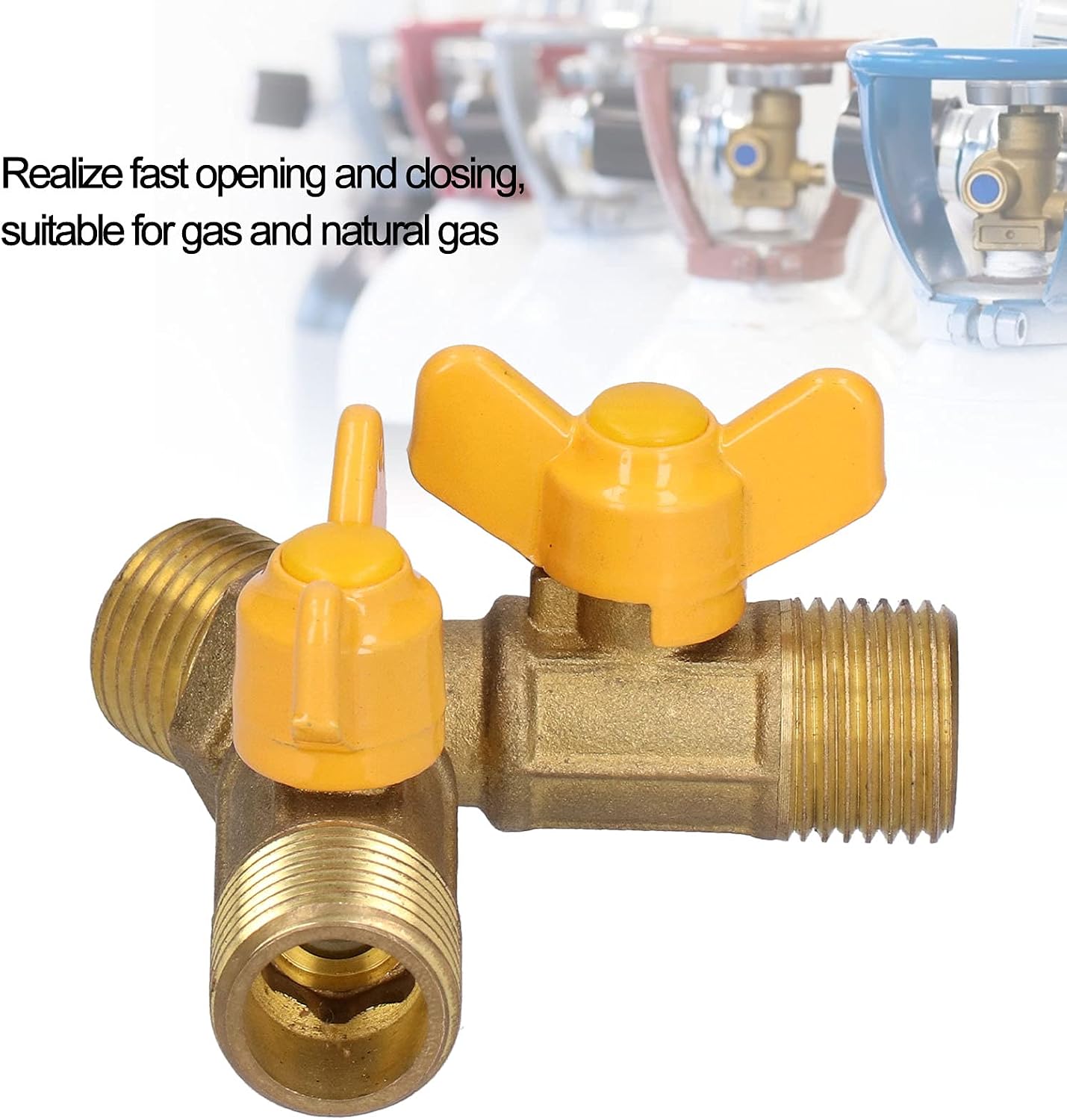 Gas Ball Valve Brass Y Shaped 3 Way Split Shut Off Valve G1/2 Male Thread Outlet Splitter Y Connector With 2 Valves Hose Splitter Natural Gas Switch Fitting