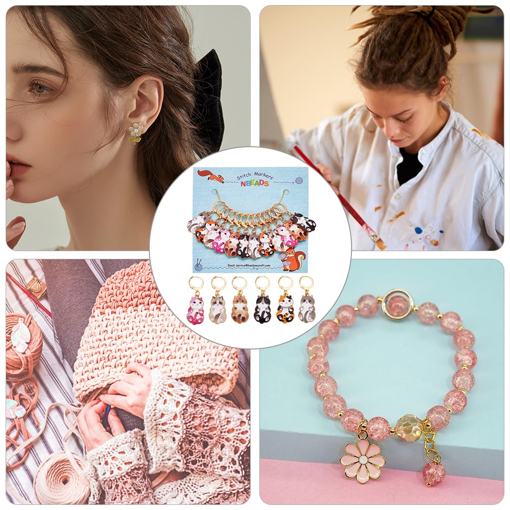 NBEADS 12 Marqueurs De Points Chat Mignons – Alliage Émail Coloré Pour Tricot & Crochet