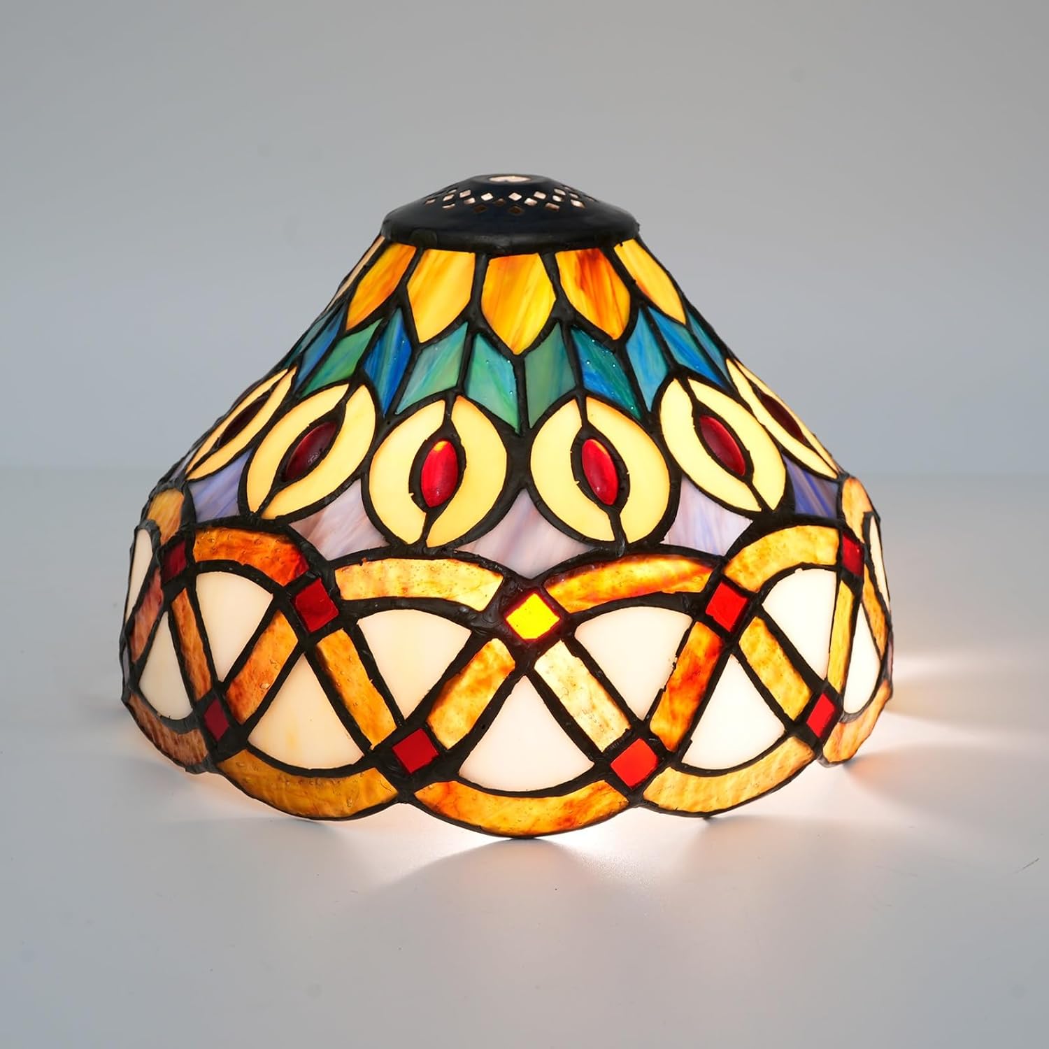 Tiffany Style Lamp Shade Replacement 8 Inch Yellow Peacock Stained Glass Ceiling Light Shade Handcrafted Dome Small Lampshade for Beside Table lamps Pendant Lights Chandeliers