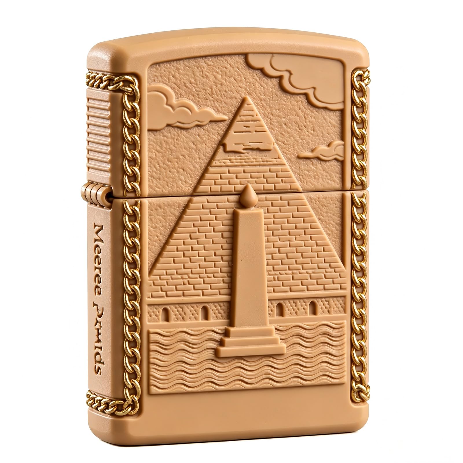 Vintage Pyramids Carved Trench Kerosene Lighter Reusable Flip Top Wheel Grinding Lighter for Daily Use (B)