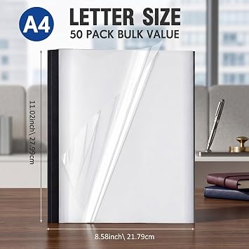 50 Pack Letter Size Thermal Binding Covers 1/8 Inch Spine for 16-25 Sheets, Clear PET Front Black Cardstock Back, Presentation Report Covers for Thermal Binding Machines, for Office, School