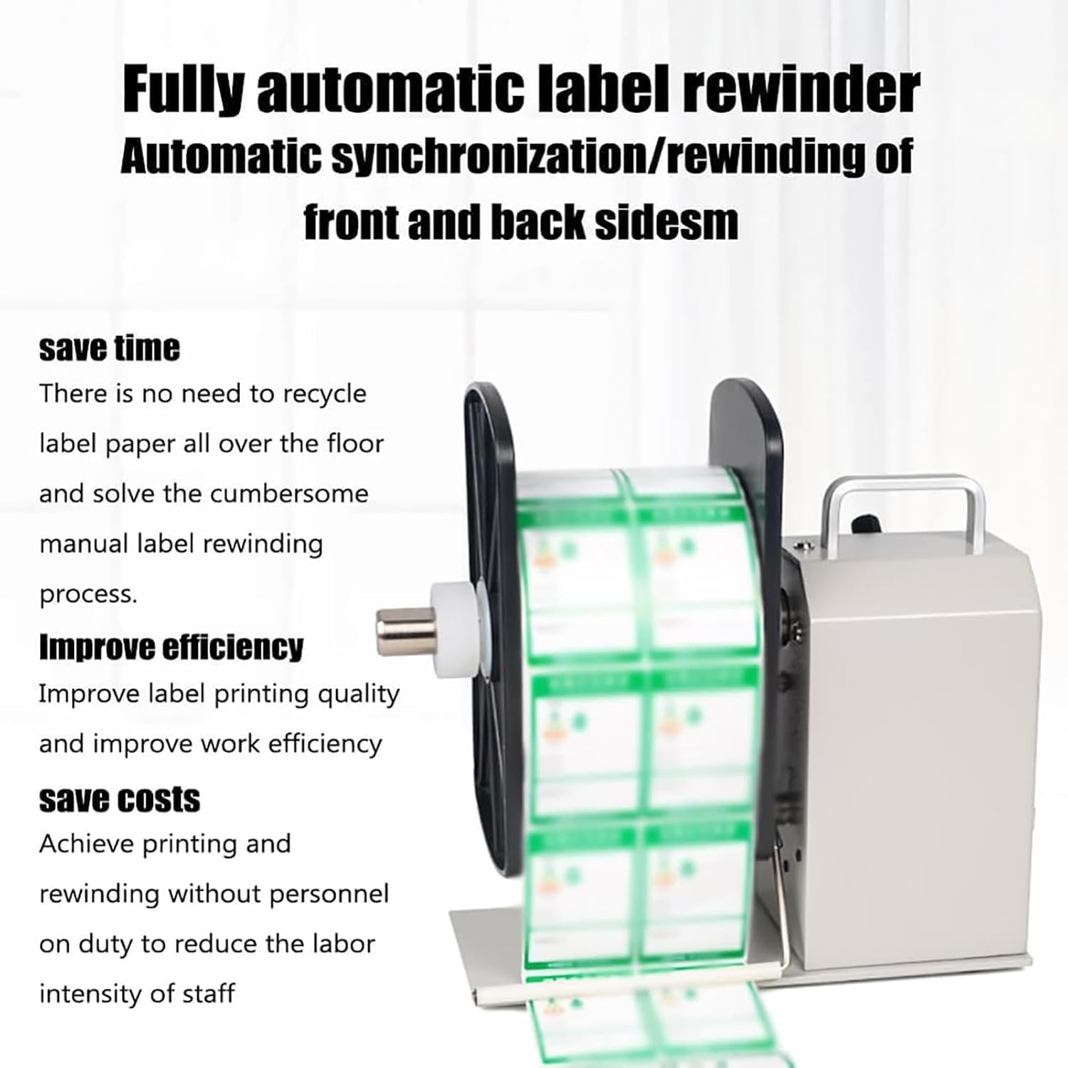 Automatic Label Rewinder 120mm, Bi-Directional Speed Adjustable Rewinder | Adjustable speed 1-8 inch/s, fits 1/1.5/3 inch cores