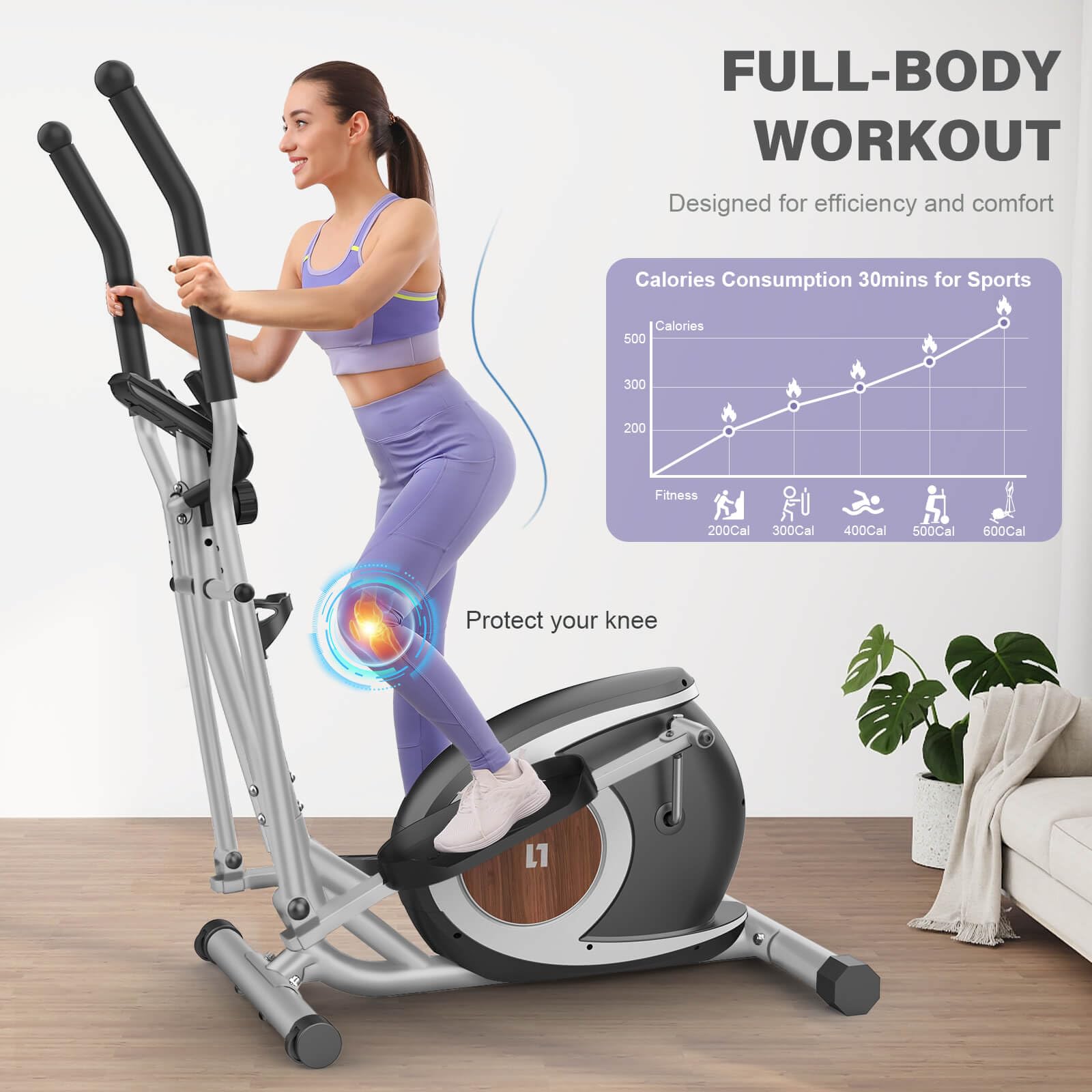 Neezee Crosstrainer für Zuhause mit 6KG Schwungrad, Pulssensor, Bis 120 kg