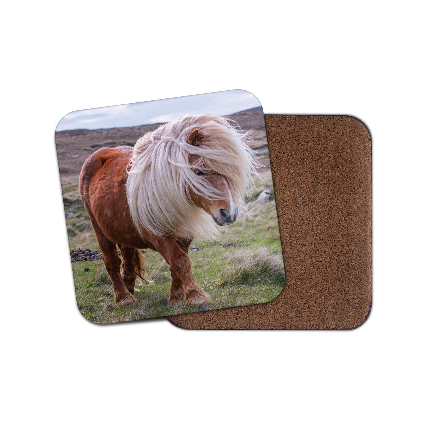 Destination Vinyl Ltd Multicolor 1 X Windswept Shetland Pony Coaster - Cute Horse Ponies Animals Pets Mum #15993