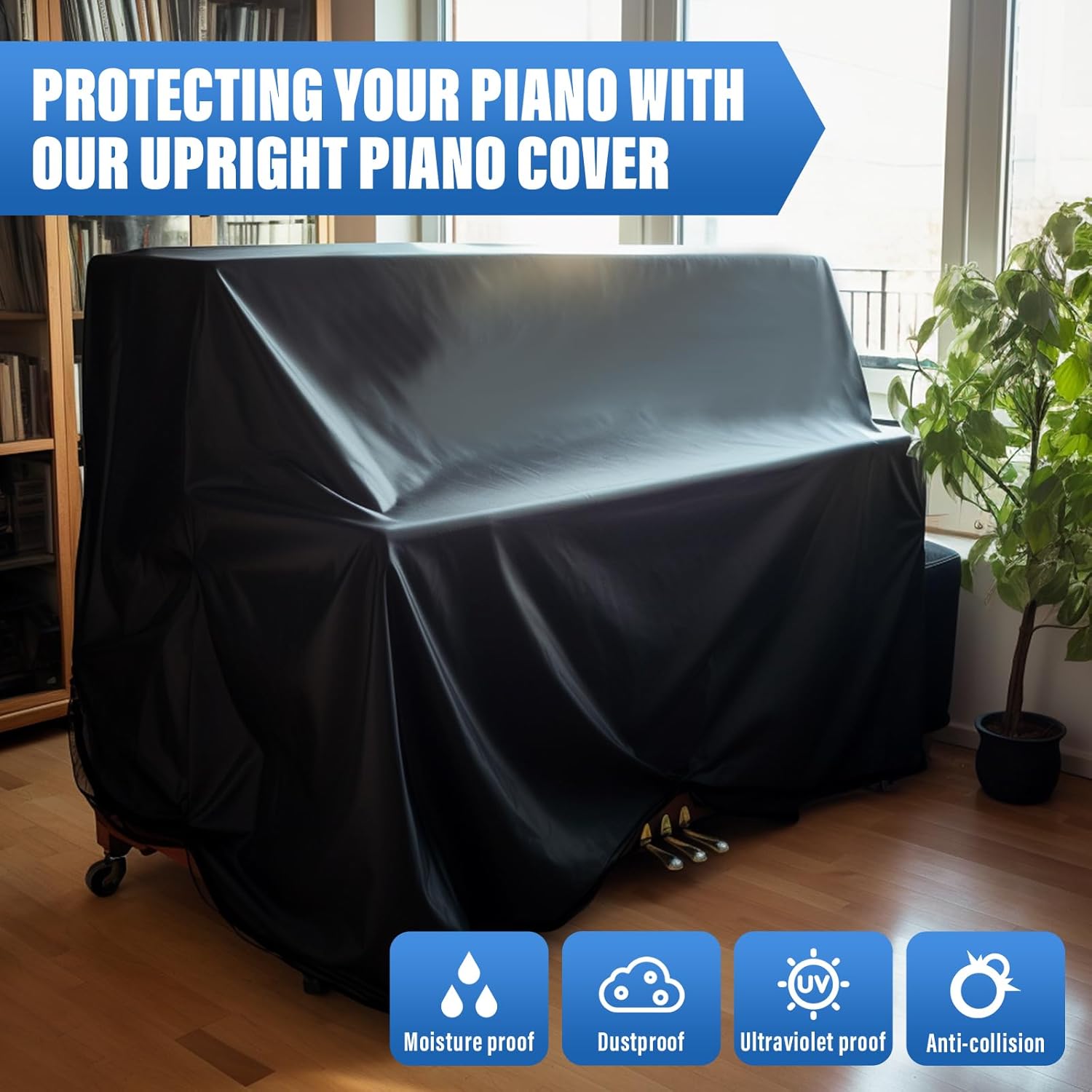 Upright Piano Cover - Silver Oxford Fabric, Dustproof & Waterproof, 60.2 x 13.7 x 43.3 inches
