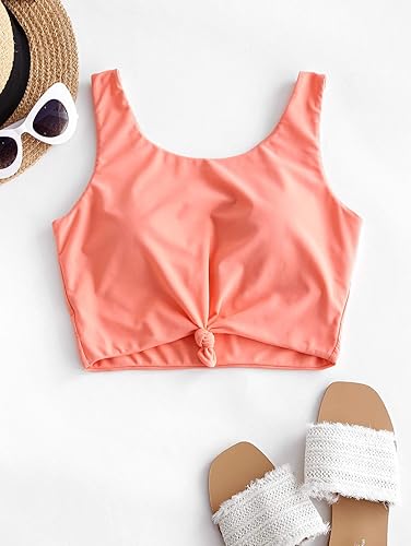 Miniatura 5 de ZAFUL Women's Front Knot Bikini Tops Crop Tankini Top Scoop Neck Padded Bathing Suit Tops