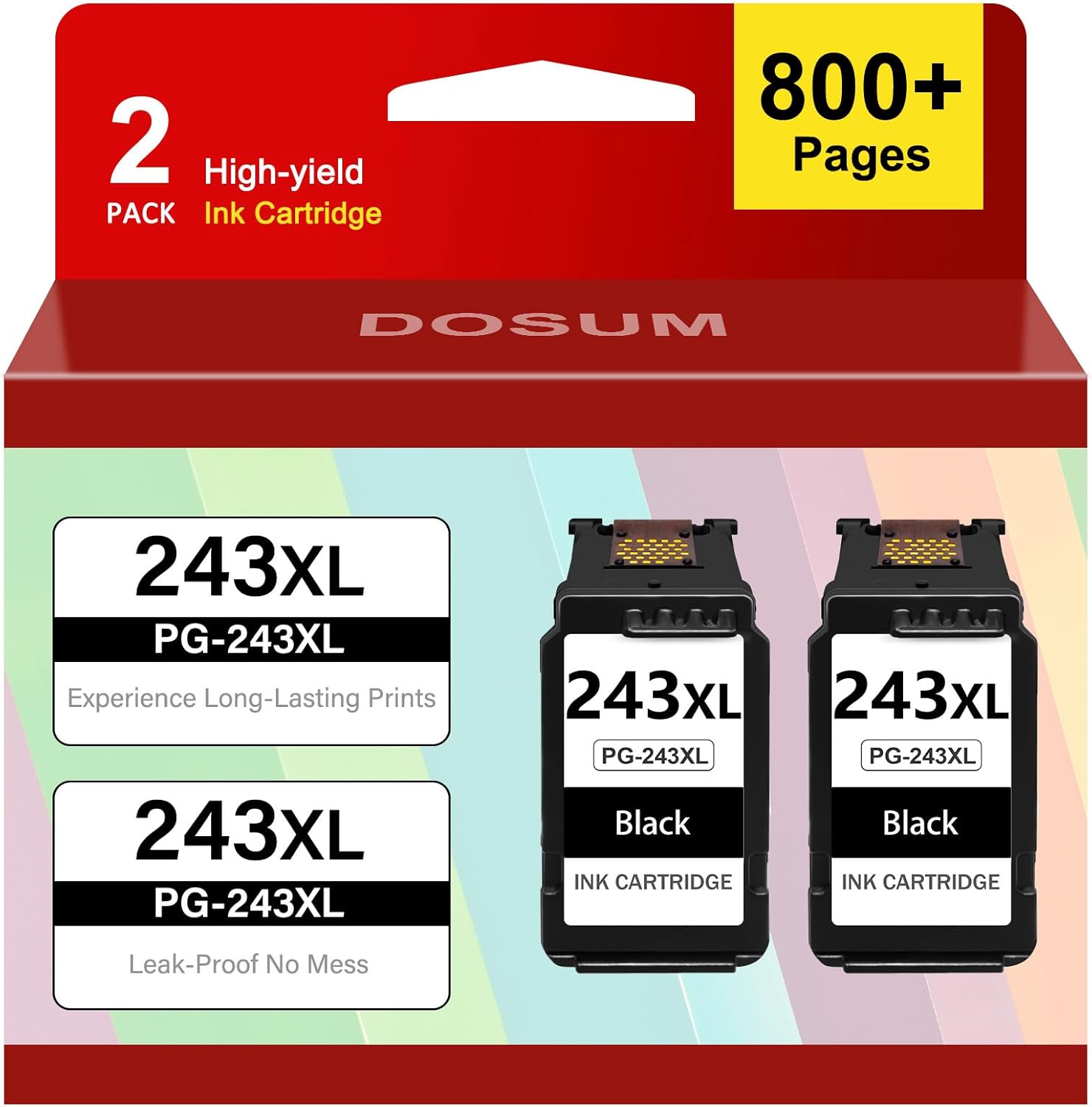 DOSUM 243XL Black Ink Cartridge (2-Pack) Replacement for Canon 243 PG-243 XL PG243 Cartridge for TR4520 MG2522 TR4522 TS3320 TS3120 TS202 MX492 MG2922 MG3020 Printer