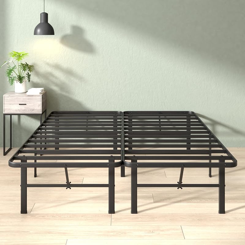Estructura de cama de metal Zinus Rumi de 14 pulgadas, no necesita somier, negro, completo | Base de colchón SmartBase® de montaje rápido, acero resistente y resistente, embalaje ecológico
