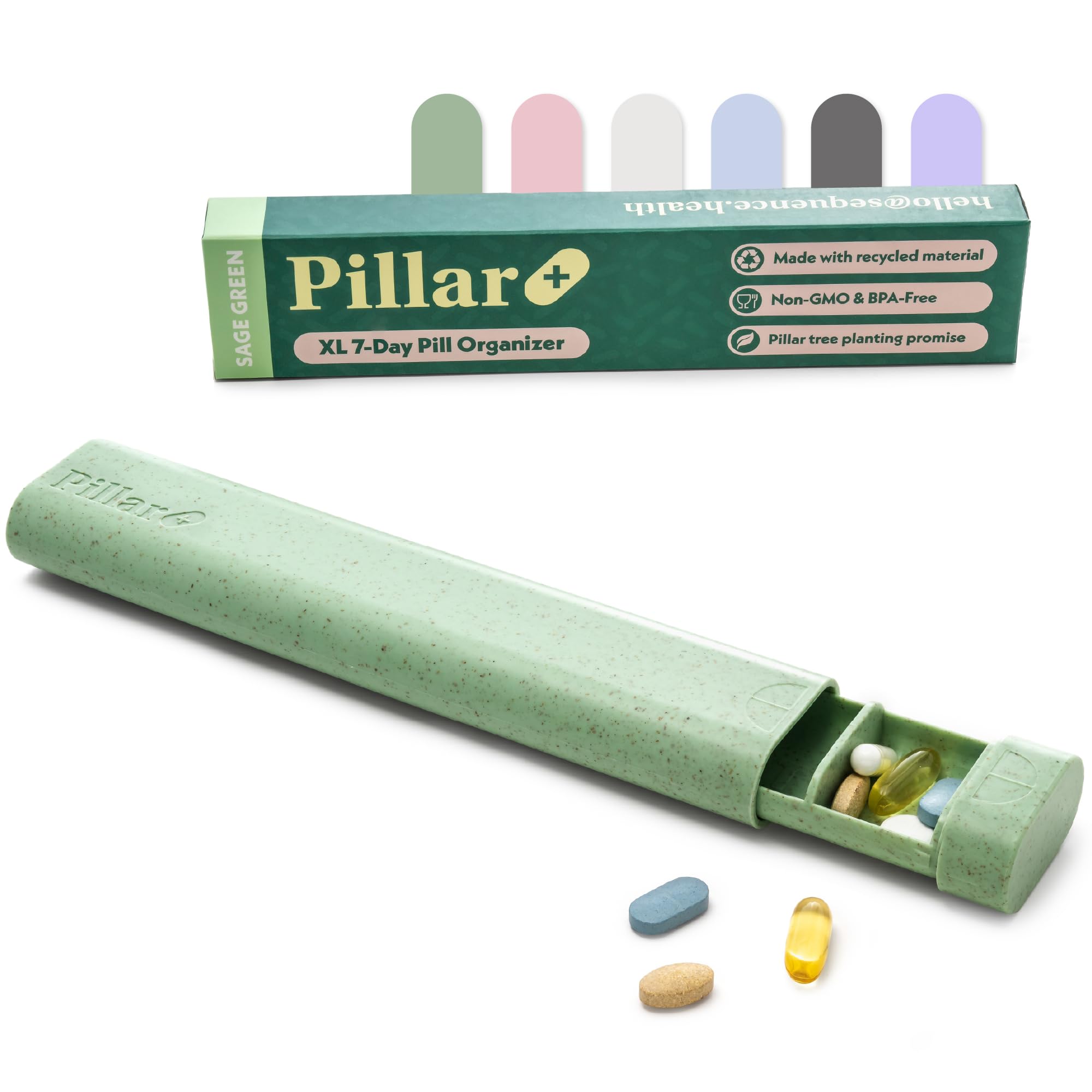 Pillar Plus - Aesthetic 7 XL Day Pill Organizer | BPA-Free Wheat Straw Medicine Case | Pretty Travel & Home Tablet Vitamin Organizer | Cute Weekly