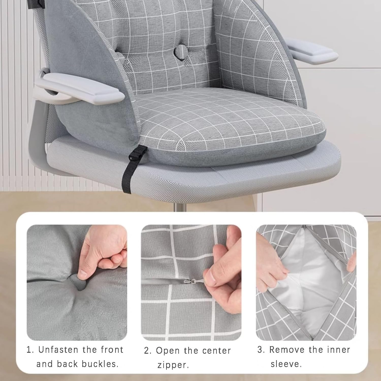 ​​Ergonomic Office Chair Cushion Set with Neck Pillow - Double-Sided Breathable Mesh, Removable Washable Cover, Lumbar & Neck Pain Relief for Desk Chair, Dorm, Side Sleepers​(Gray)