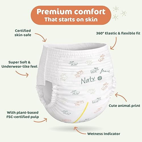 Miniatura 7 de Naty FreeMovers Pantalones de Pañal | Pantalones de entrenamiento para ir al baño con certificación para piel sensible | Suaves, sin perfume |