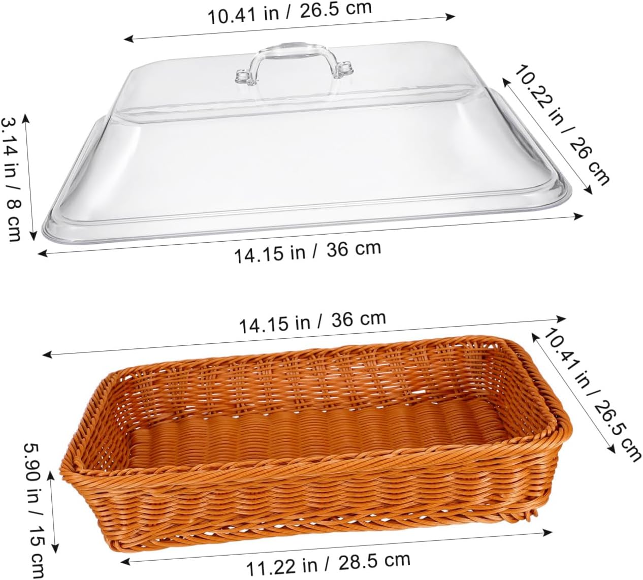 Simulation Rattan Woven Bread Basket with Lid, Rectangular 35x25x15cm Serving Basket for Kitchen, Restaurant, and Party Use
