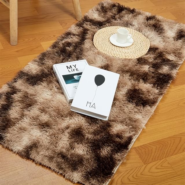 Fluffy Area Rugs for Bedroom Living Room Fuzzy Shag Fur Rug for Kids Nursery Dorm Room Abstract Soft Rugs Plush Throw Rug Shaggy Decorative Accent Rug for Indoor Home Floor Carpet 2x4ft Coffee