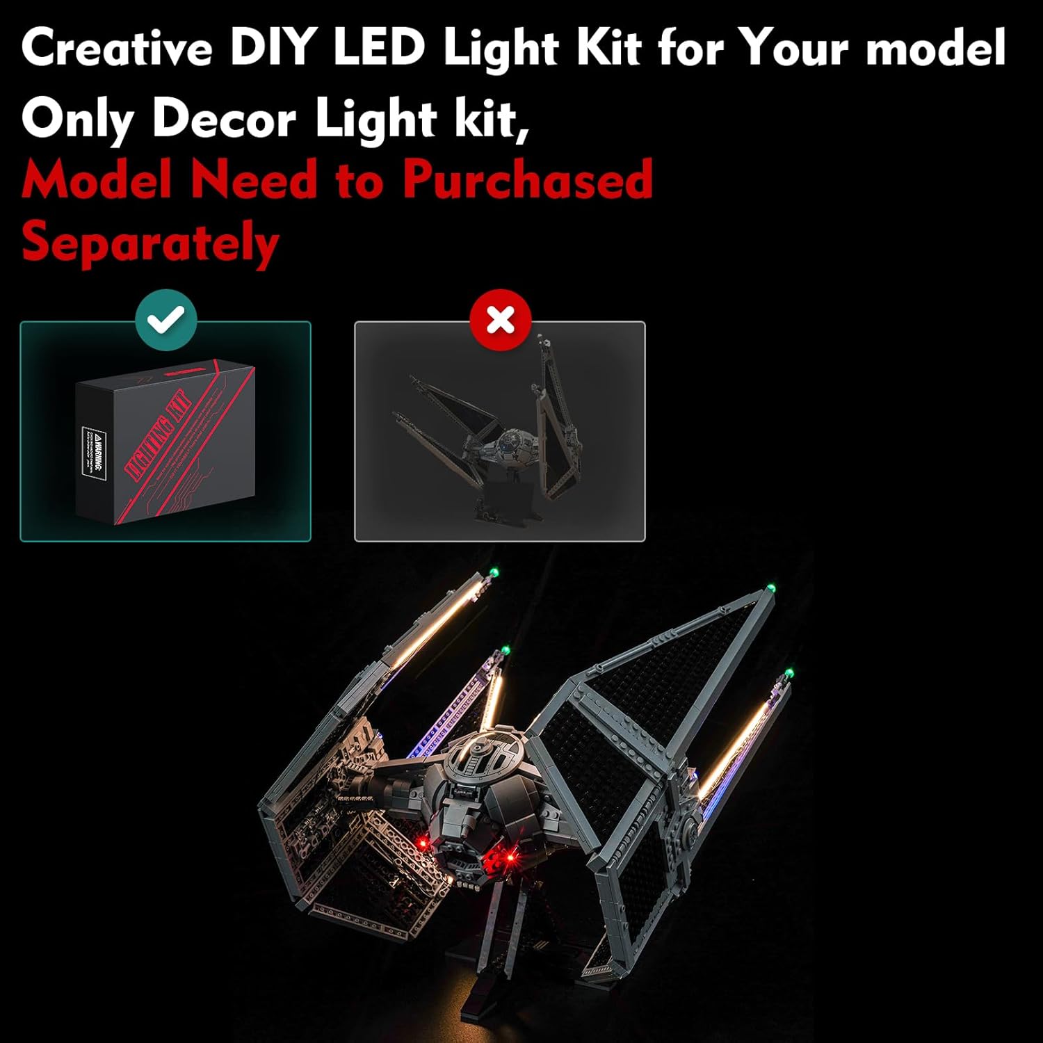 Updated Light Kit Compatible with Lego TIE Interceptor (No Models Only Light) Creative Lighting Set Accessories Compatible with Lego 75382 TIE Interceptor Set (Standard Version Light Kit)