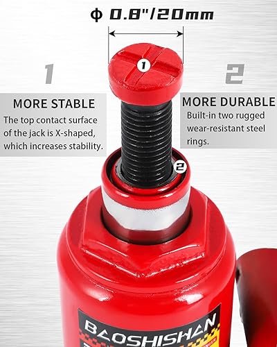 Miniatura 5 de BAOSHISHAN Gato de botella de 3 toneladas doble Ram de 6-12 pulgadas a 16-12 pulgadas Rango de elevación Gato hidráulico Jack de coche Gato de