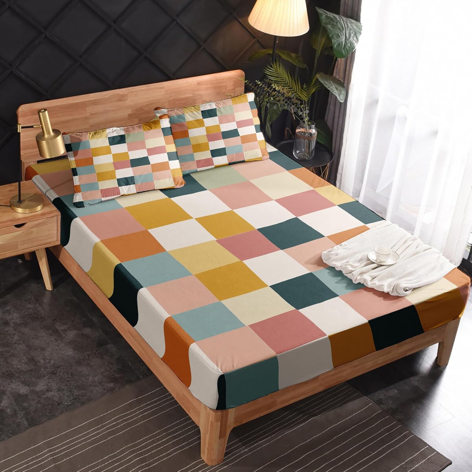 Patchwork Sheets Twin Sheet Set - Geometric Bed Sheets, Soft Microfiber & Deep Pocket & Wrinkle Free Patterned Bedding Sheets & Pillowcases, 1 Fitted Sheet, 1 Flat Sheet, 1 Pillow Case