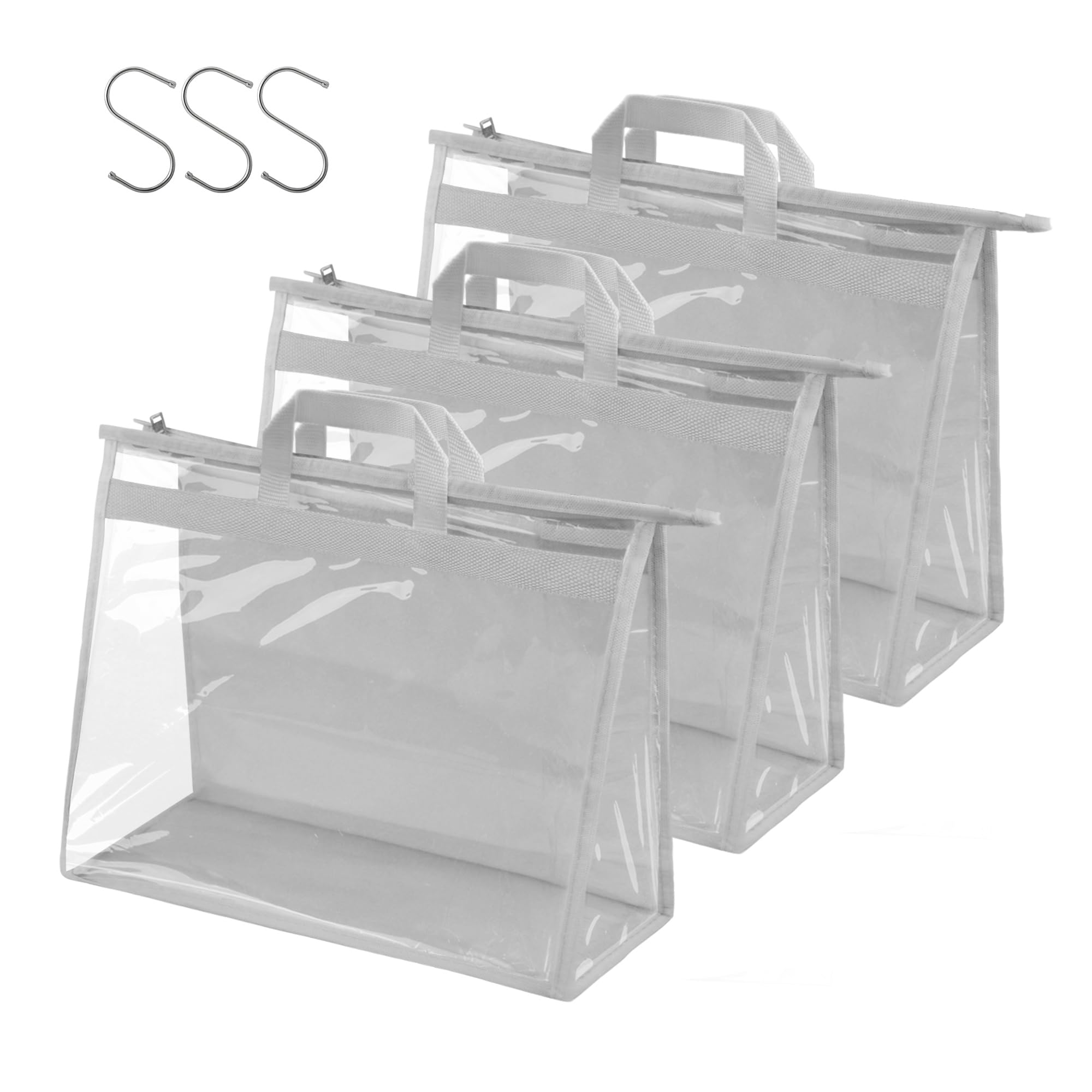 Vercord Bolso de PVC transparente sin polvo, a prueba de humedad, organizador con asa y cremallera, soporte para ahorrar espacio para armario, gris, 3 unidades