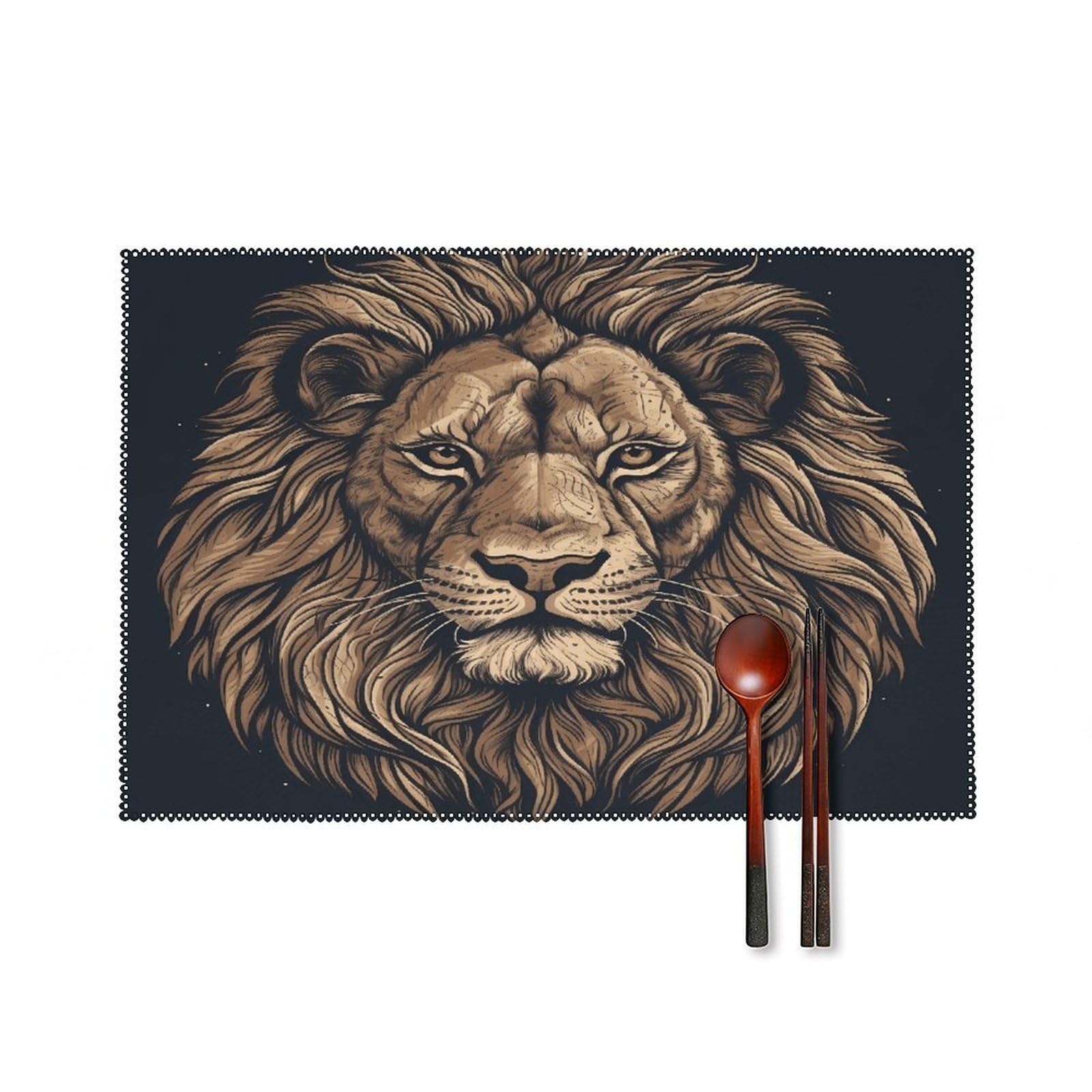 Cartoon Lion Placemats Set of 6 Non-Slip Stain Resistant Indoor Outdoor Table Mat Washable Cloth Place Mat Fashion Kitchen Placemat for Dining Table Decoration 17.7x11.8 in