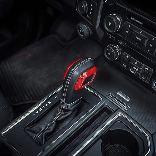 Miniatura 3 de JeCar Para Ford F150 Gear Shifter Head Trim Cover Frame Deacorative Trim Cover Frame para Ford F150 2015 2016 2017 (rojo)