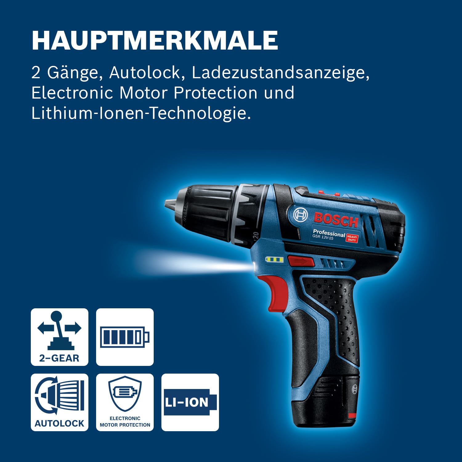Bosch Professional GSR 12V-15 Akku Bohrschrauber 12V System 2x2.0 Ah Ladegerät Zubehör-Set