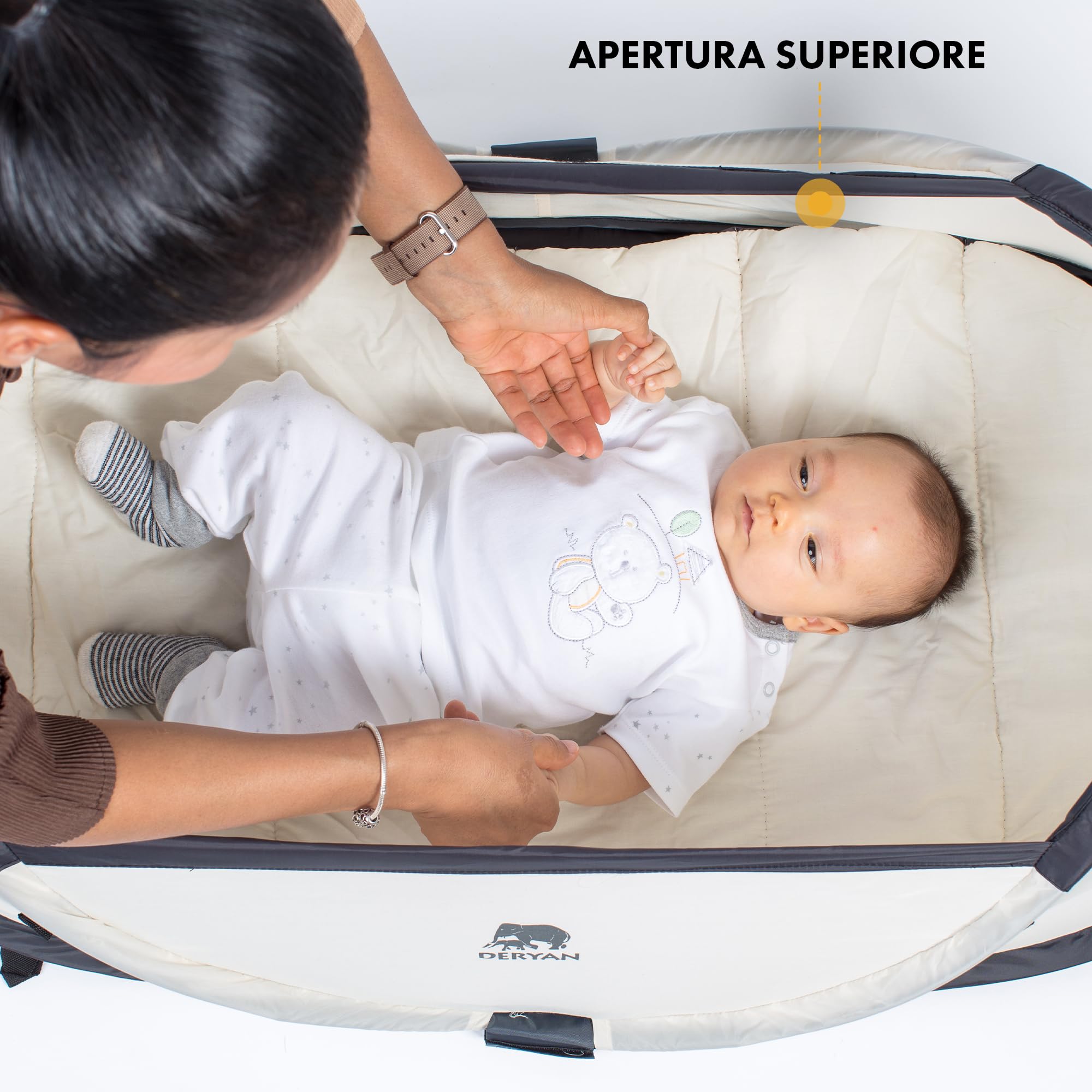 Deryan Lettino per neonati Lettino da viaggio pop-up - dalla nascita a 1,5 anni - Leggero e compatto - Si monta in 2 secondi - con zanzariera e borsa da viaggio - 98x60x32 cm