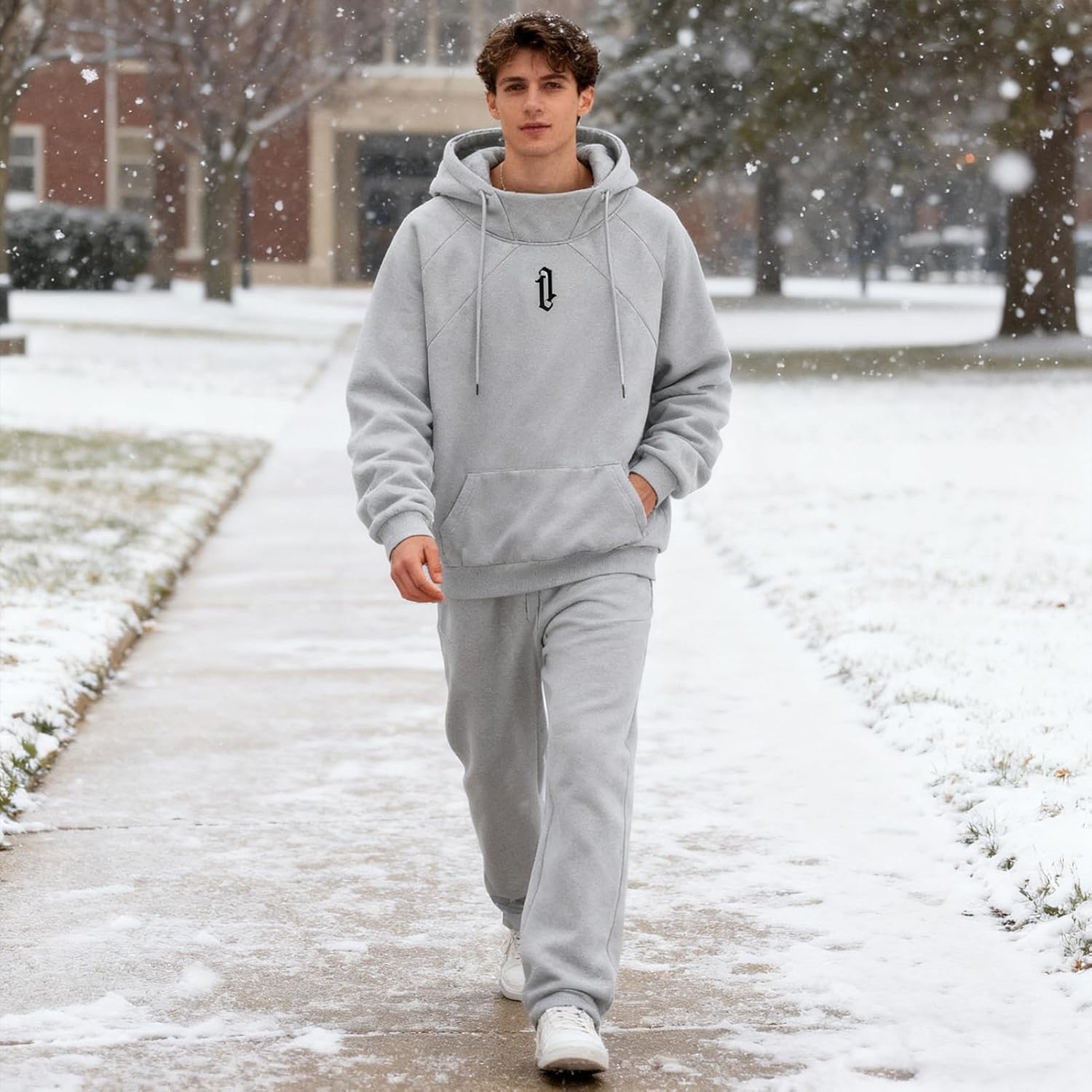 Fleece Hoodies for Men High Neck Sweatshirts Casual Loose Fit Lightweight Techwear Pullover Fall Winter - Image 5