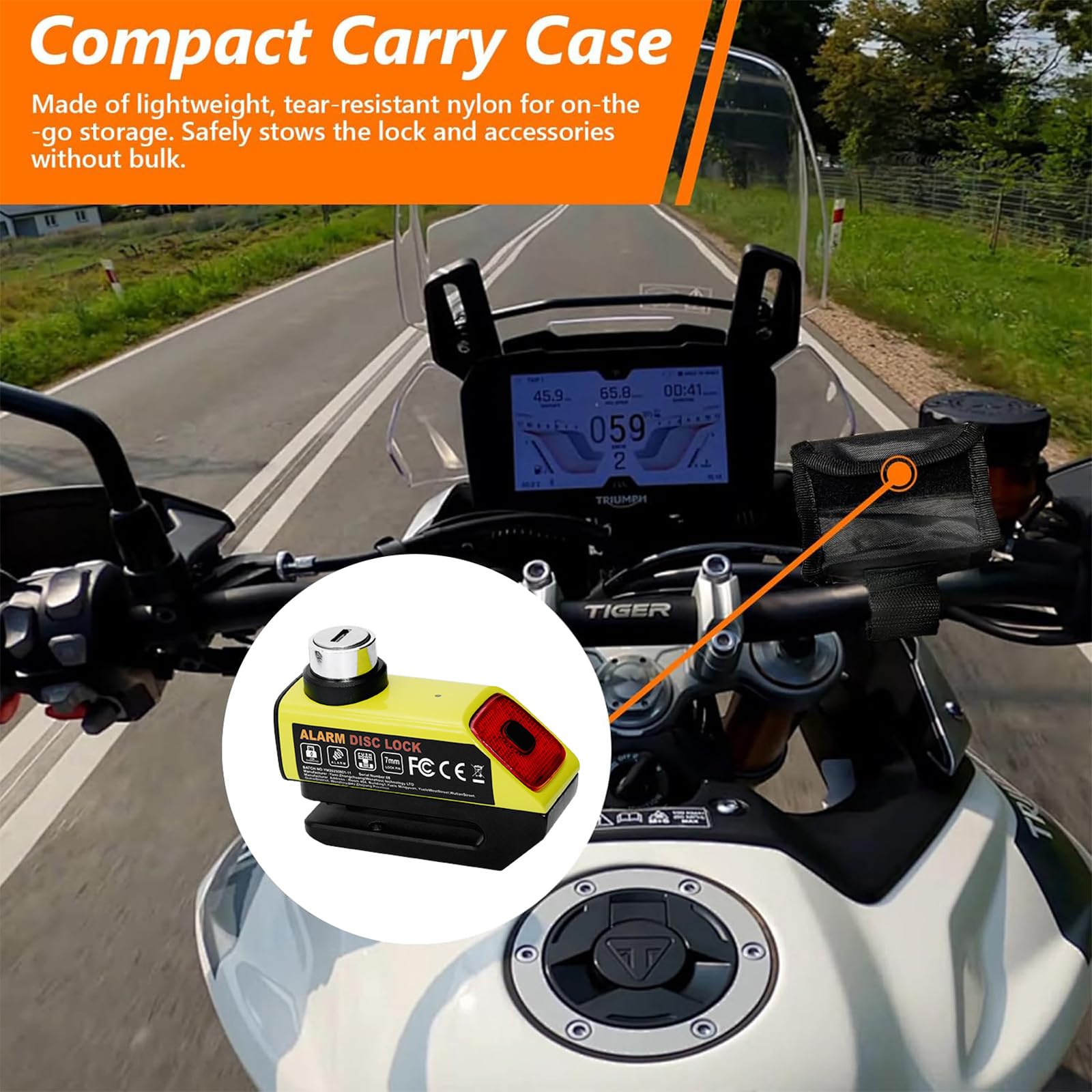 Antivol Moto avec Alarme 110dB, Rechargeable USB et Feu Arrière - Bloc Disque Haute Sécurité, Câble Escamotable 1.2m et Sac de Transport Inclus - Universel 7mm pour Moto, Scooter, Vélo