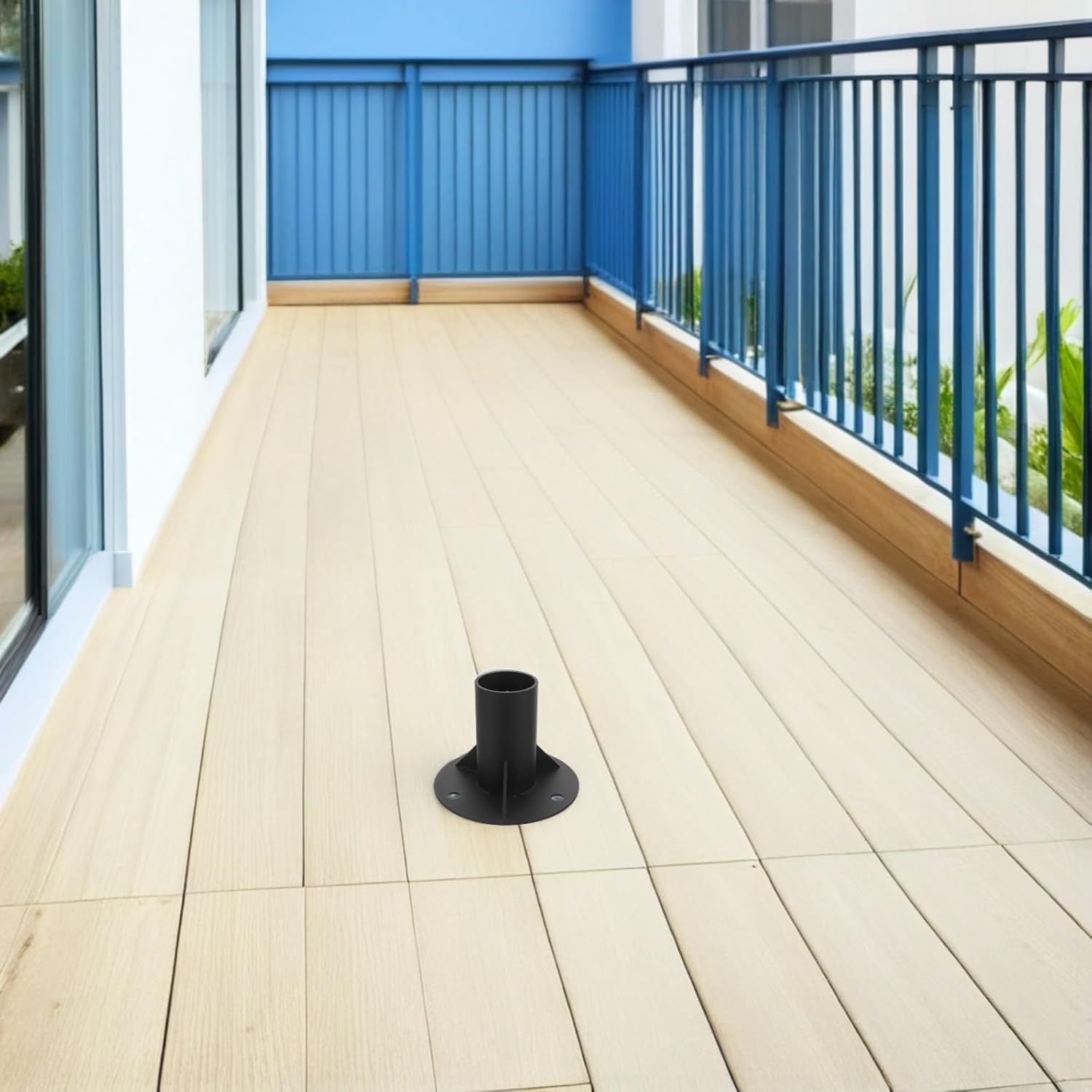 Heavy Duty Steel Floor Mount Post Flange Base 65mm with Handrail Deck Support for Fence Pole Flagpole Installation