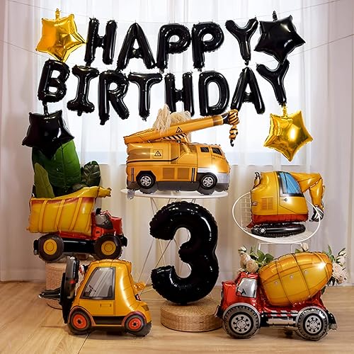 Miniatura 3 de 6 globos de aluminio para camión de construcción, bulldozer, camión volquete de dibujos animados, vehículos de aluminio Mylar helio, globos de