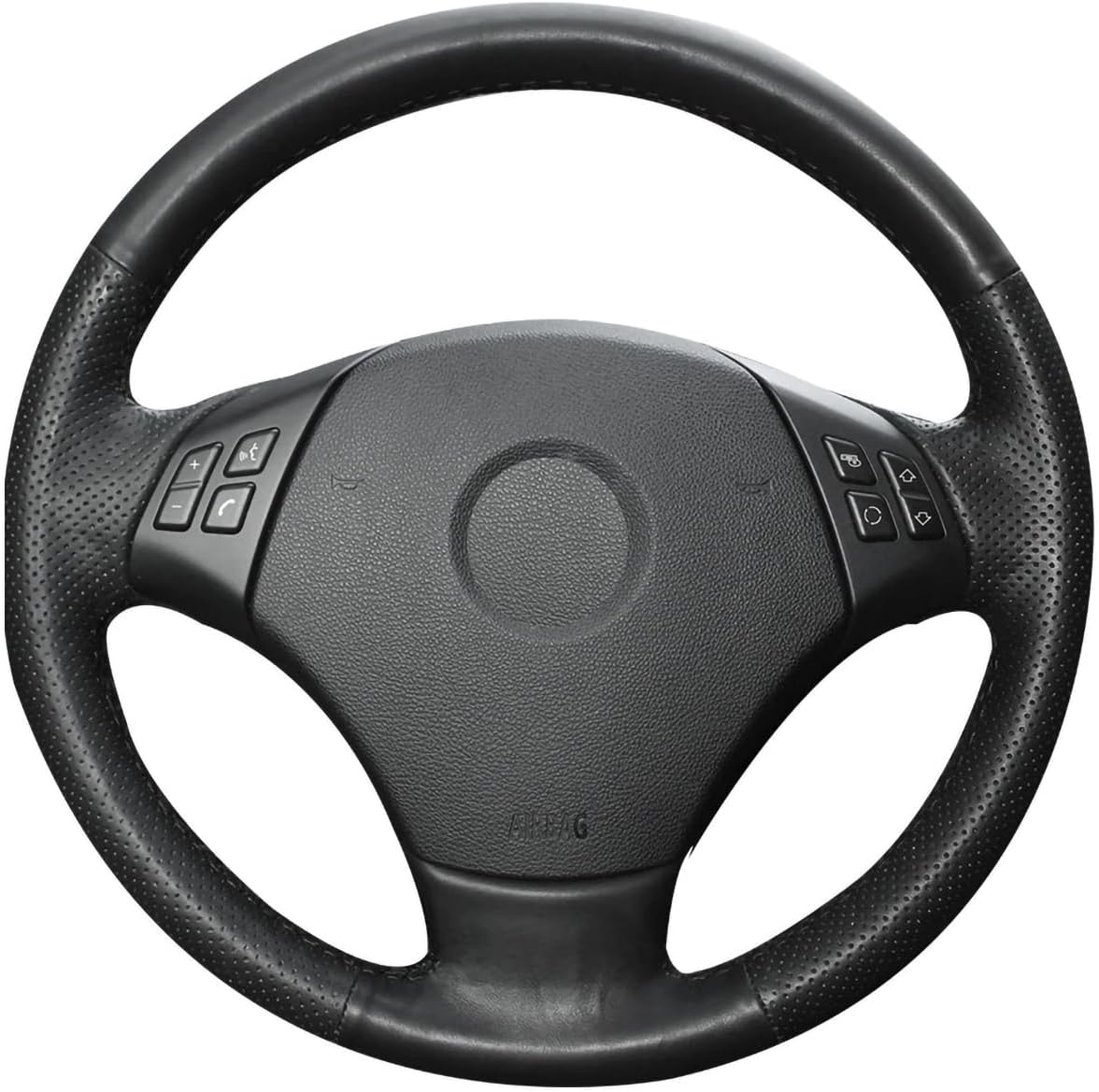 Loncky Genuine Leather Steering Wheel Cover for BMW E90 2007-2011 BMW 335 I 4D Sedan BMW 335 XI 4D Sedan BMW 328 4D Sedan BMW 328 XI 4D Sedan / 2009-2011 BMW 335 d 4D Sedan / 2006 BMW 330 BMW 325