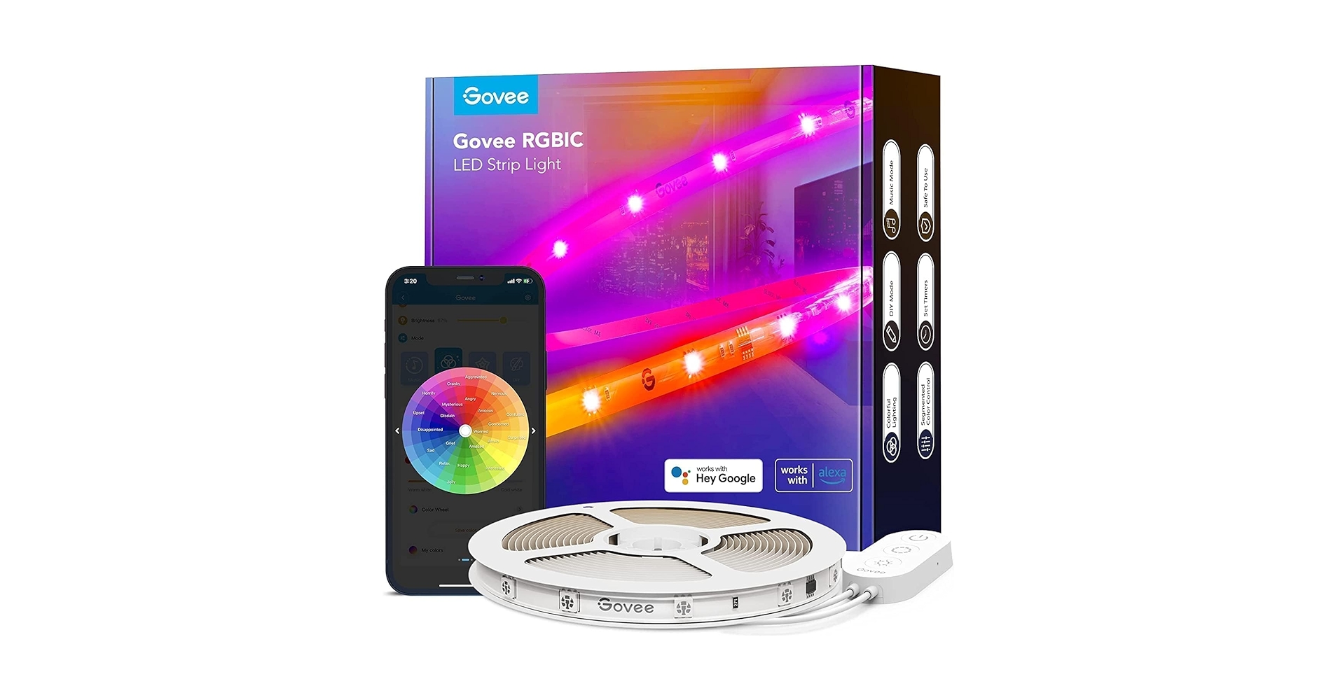 Govee ストリングライト15灯　Led Alex  Google  Amazon.com: Govee Smart RGBIC LED Strip Lights 65.6ft, Alexa