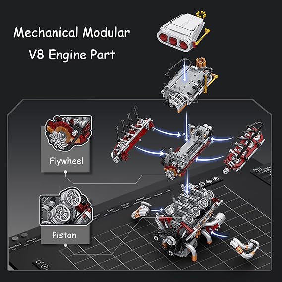 muuchuu Technik V8 Engine Building Toy with Motor for Adult to Build