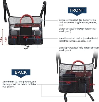 Eing Car Seat Back Organizer - Large Capacity Storage for Purses, Handbags & Kids' Items - Black