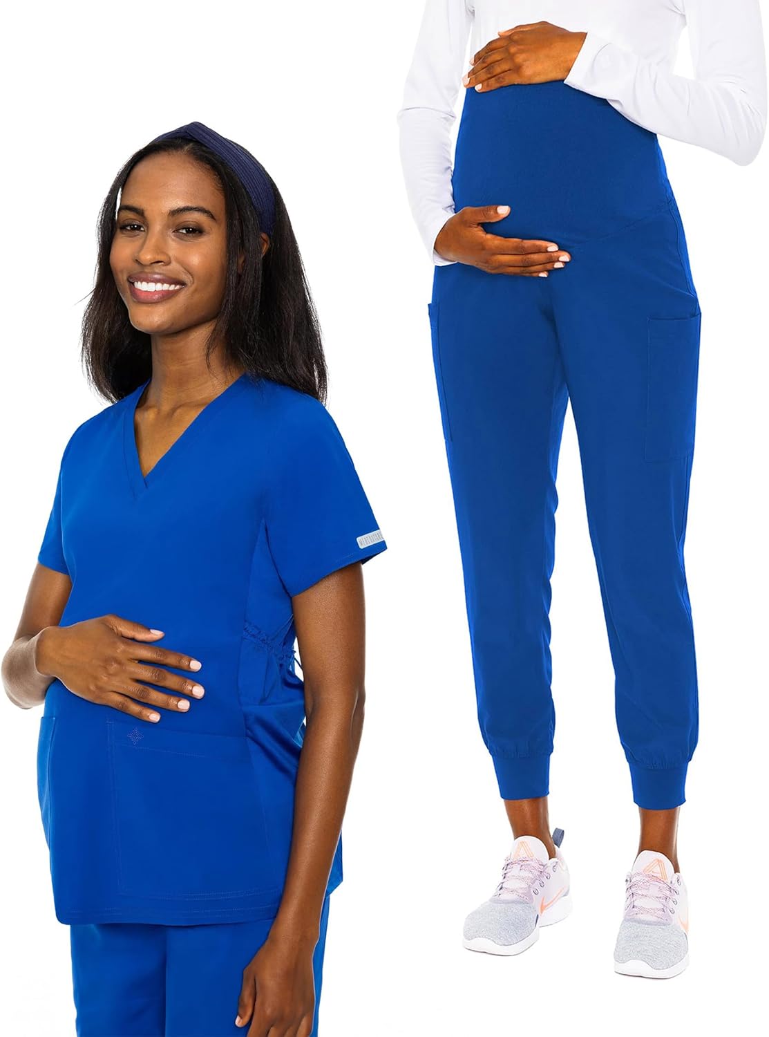 Med Couture Medical Scrub Set for Women Maternity V-Neck Top MC628 Maternity Jogger MC029 with Jersey Knit for Belly Coverage