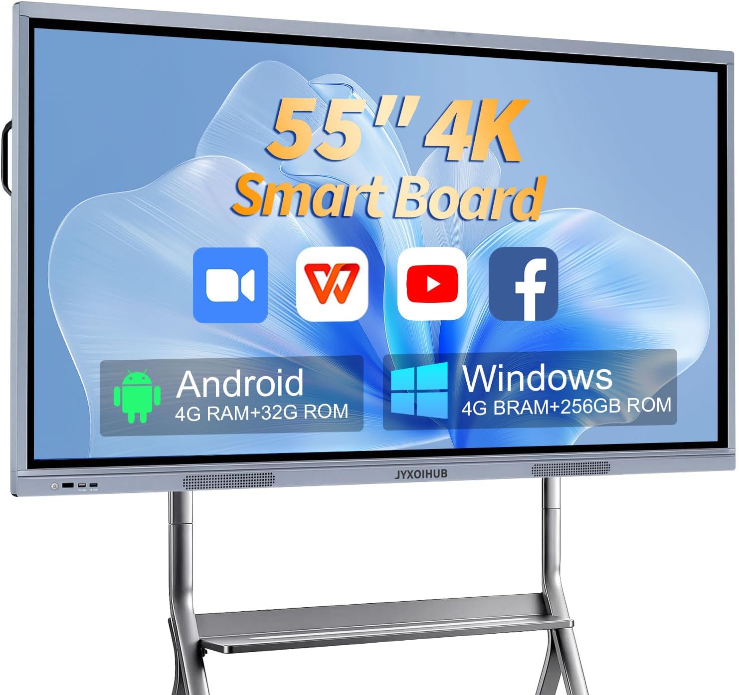 55 Inch Smart Board, 4K Ultra HD Smart Whiteboard, Interactive Electronic Whiteboard with 20-Point Touch, Digital Smartboard for Classroom, Office, and Home, Android & Windows Dual System