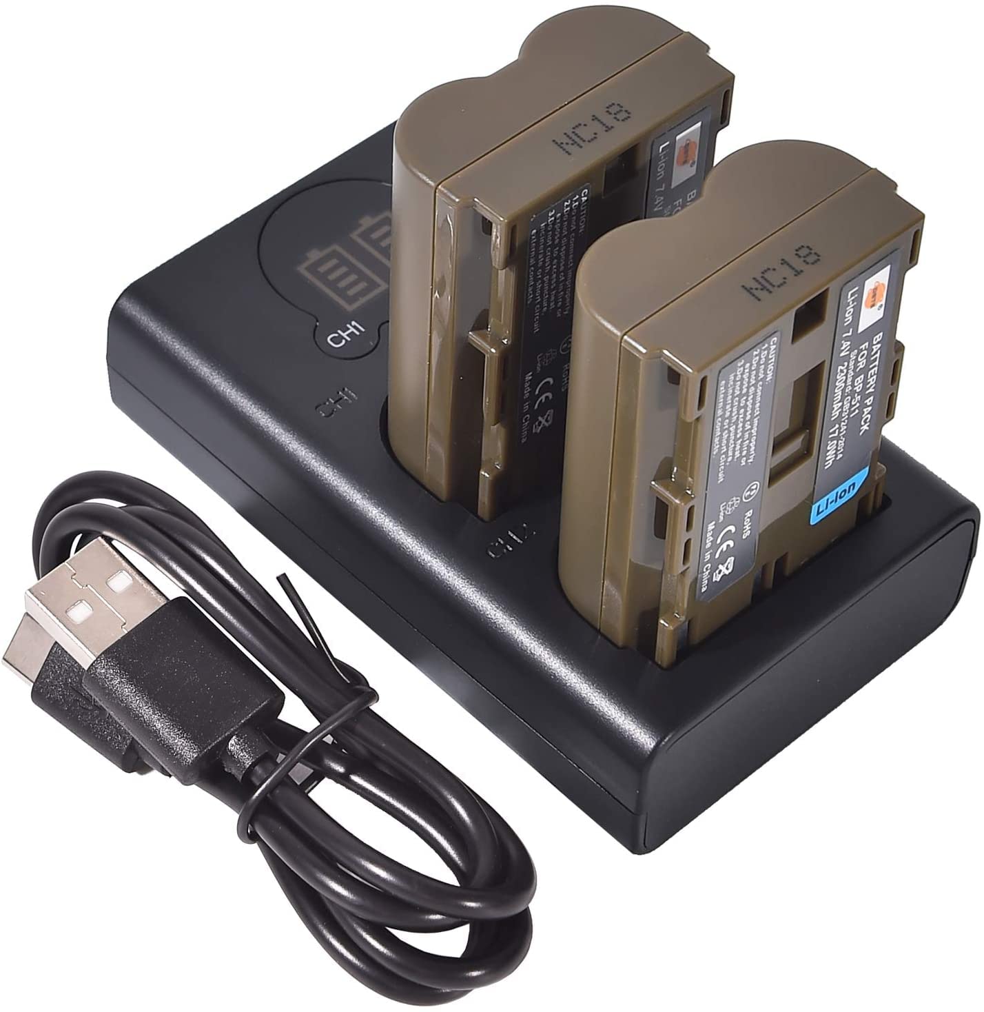 DSTE 2X BP-511 Ersatz Batterie + Duales USB-Ladegerät mit LCD-Display Kompatibel mit BP511 BP511A BP-511A und Canon EOS 10D,20Da,300D,30D,40D,50D,D30,D60,DM-MV100Xi,DM-MV430,DM-MV450,DM-MVX1i Kamera