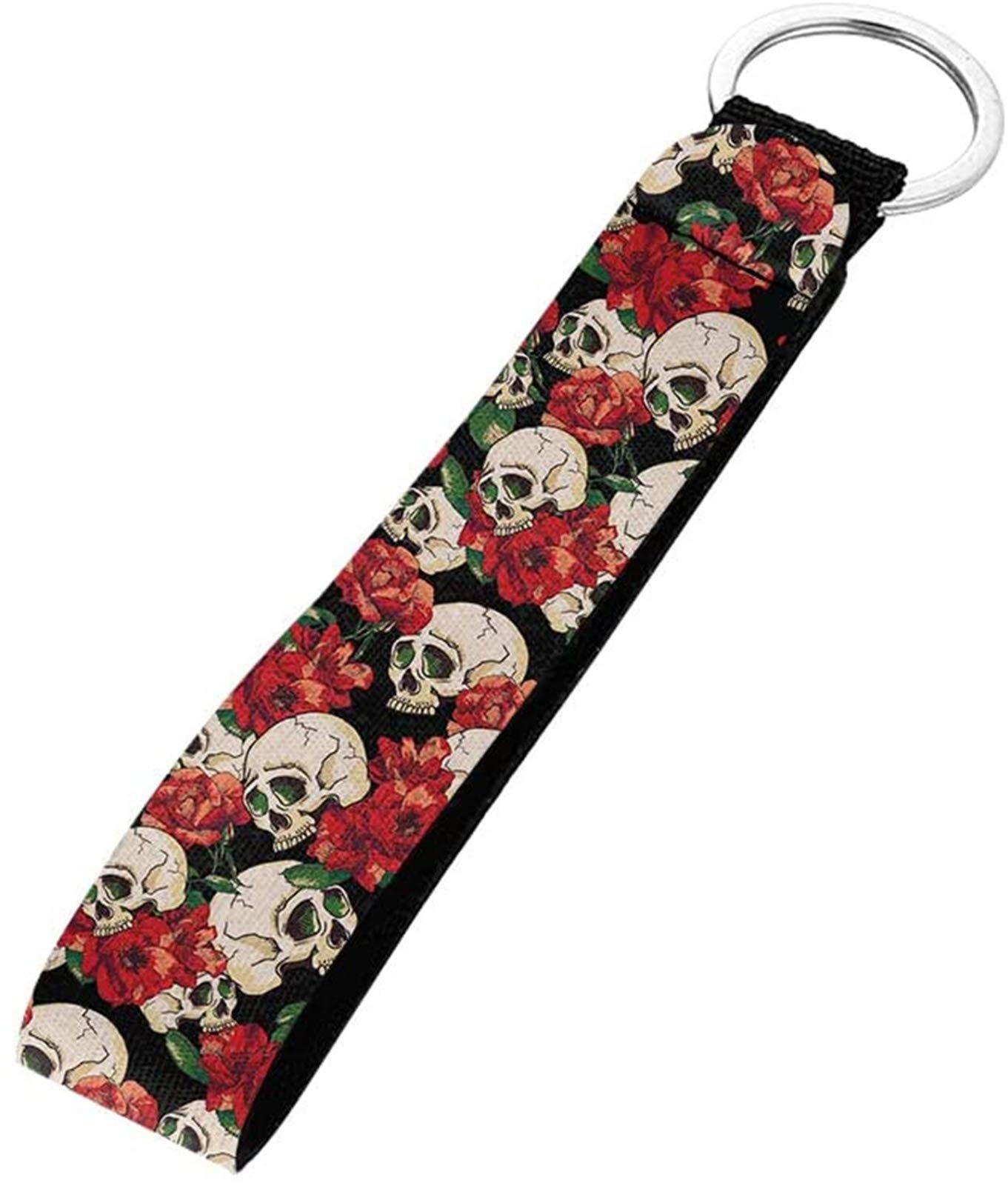 Seanative Women's Rose Skull Fashion Car Keychain Hand Wrist Lanyard Wristlet Strap With Durable Metal Ring For