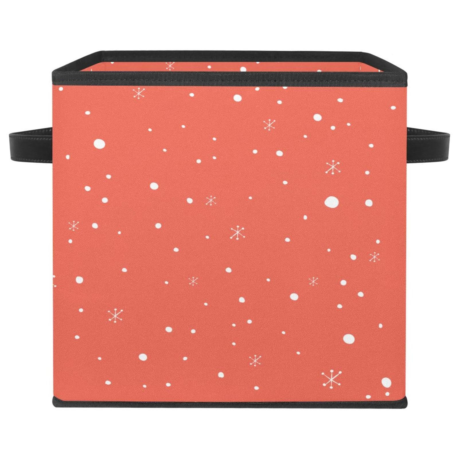 Boîte de rangement en tissu avec poignées au design blanc à pois rouge