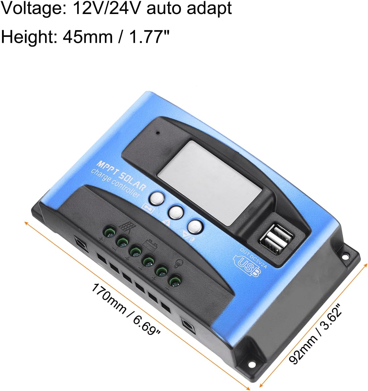 MECCANIXITY MPPT Solar Charge Controller,100A Solar Panel Charger 12V/24V Intelligent Regulator with LCD Display Dual USB Port Timer Setting Auto Parameter