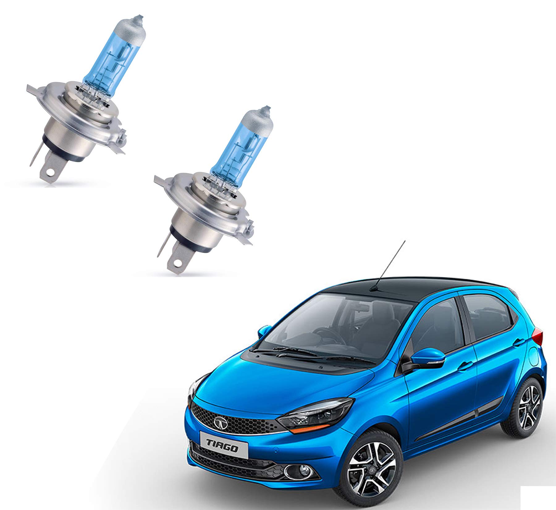 Auto Pearl Halonix H4 Ultra Blue High Beam Halogen Head Lamp Bulb for Tiago 2019 (Set of 2)
