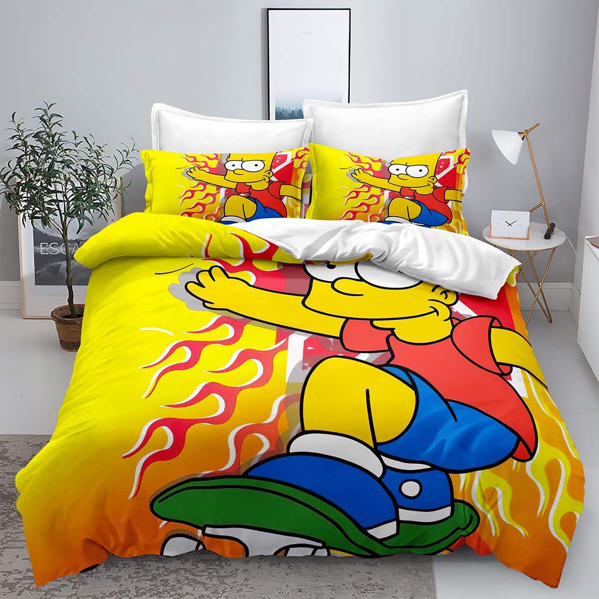 YYHAIR 3 Piece The Simpsons Bedding Duvet Cover Sets,Cartoon Comforter Cover with 1 Quilt Cover 2 Pillow Shams for Kids Children Adults Teen