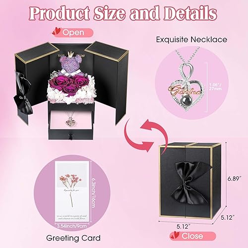 Miniatura 4 de ADDWel Regalos para mamá de hija e hijo, idea de regalo de cumpleaños para mamá de parte de niños, rosas reales preservadas únicas con collar de
